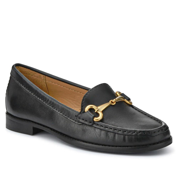 jones bootmaker Women's Lorella Leather Heeled Loafers - Black Leather