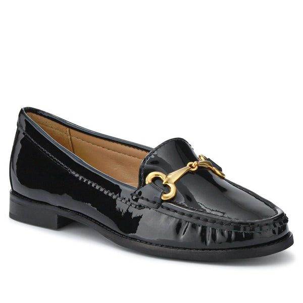 jones bootmaker Women's Lorella Leather Heeled Loafers - Black Patent