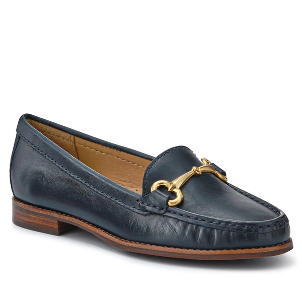 jones bootmaker Women's Lorella Leather Heeled Loafers - Navy Leather