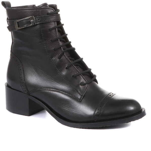 jones bootmaker Women's Madie Heeled Leather Ankle Boots - Black