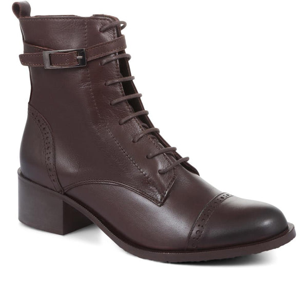 jones bootmaker Women's Madie Heeled Leather Ankle Boots - Chocolate
