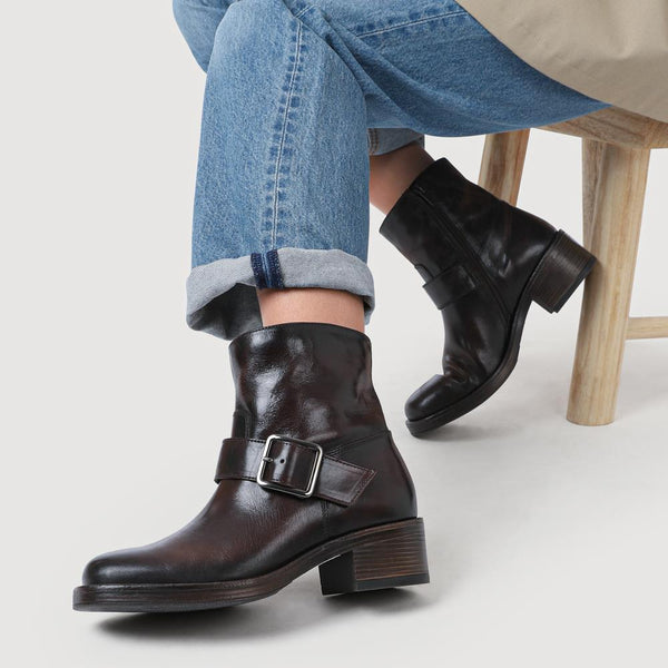 Jones Bootmaker Women's Madonna Chunky Leather Ankle Boots - Dark Brown