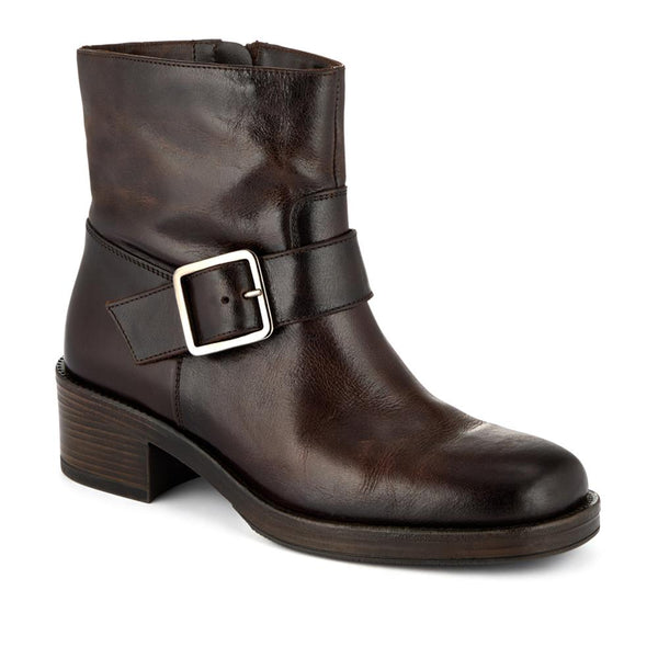 jones bootmaker Women's Madonna Chunky Leather Ankle Boots - Dark Brown