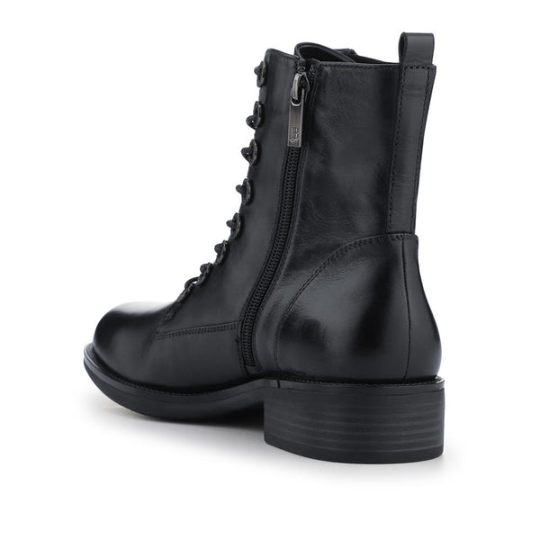 Jones Bootmaker Women's Mckenna Leather Heeled Military Boots - Black