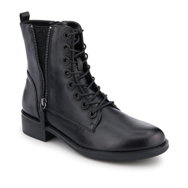 jones bootmaker Women's Mckenna Leather Heeled Military Boots - Black