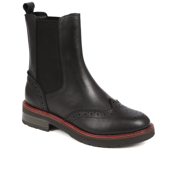 jones bootmaker Women's Melrose Brogue Detail Leather Chelsea Boots - Black