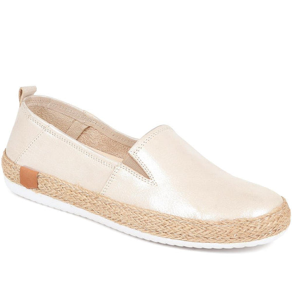 jones bootmaker Women's Milan Leather Espadrille Flats - Gold