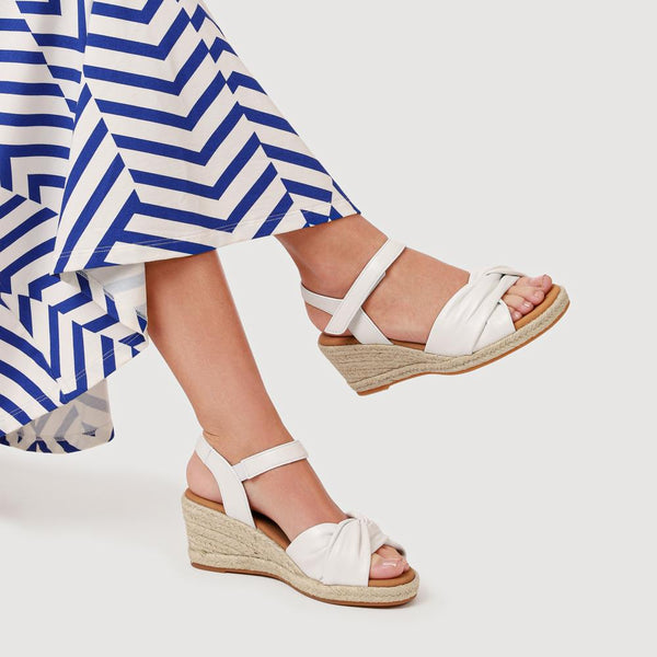 Jones Bootmaker Women's Moon Gabor Leather Wedge-Heel Espadrilles - White