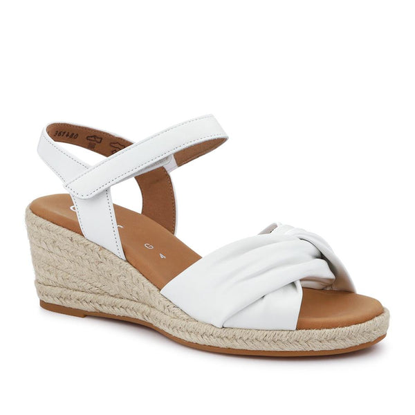 jones bootmaker Women's Moon Gabor Leather Wedge-Heel Espadrilles - White