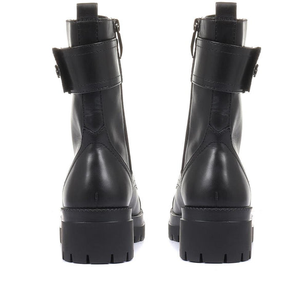 Jones Bootmaker Women's Olga-07 Leather Biker Boots - Black