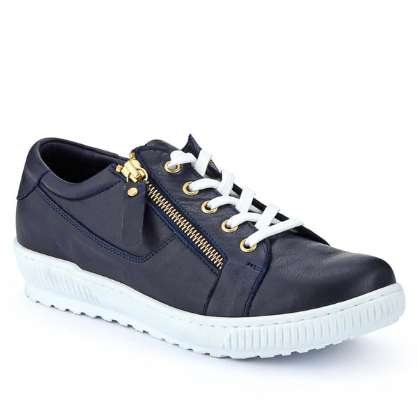 jones bootmaker Women's Padova Wide-Fit Leather Trainers - Navy