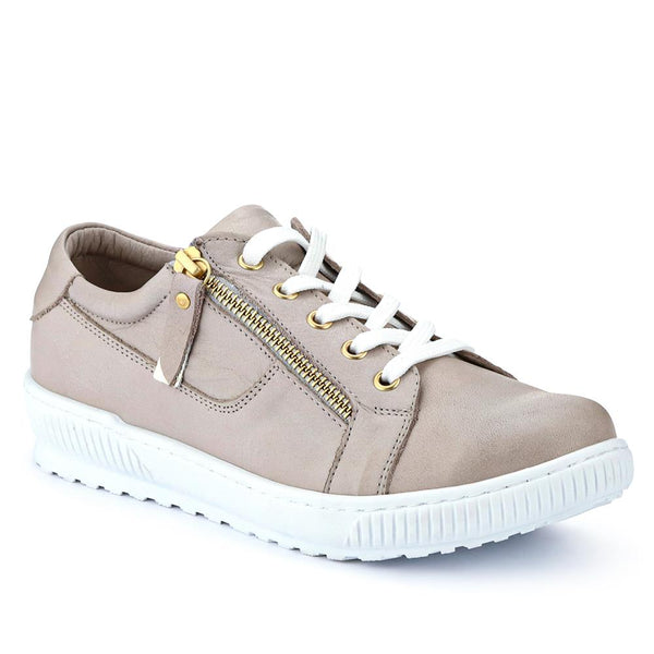 jones bootmaker Women's Padova Wide-Fit Leather Trainers - Stone
