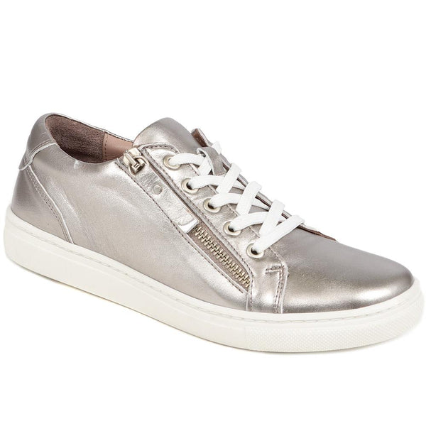 Jones Bootmaker Women's Padova2 Leather Lace-Up Trainers - Pewter