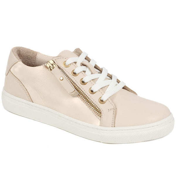 jones bootmaker Women's Padova2 Leather Lace-Up Trainers - Stone
