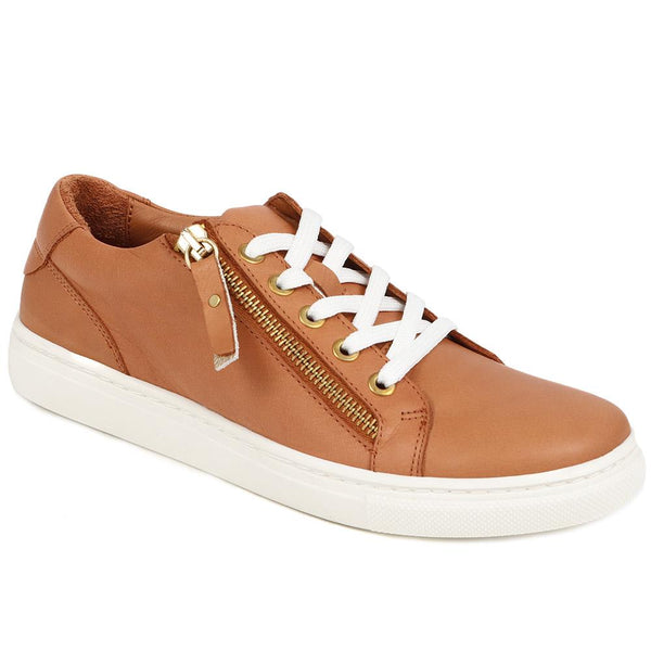 jones bootmaker Women's Padova2 Leather Lace-Up Trainers - Tan