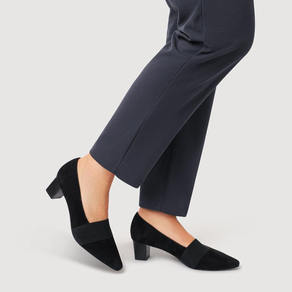 Jones Bootmaker Women's Peter Kaiser Leather Block-Heeled Court Shoes - Black Suede