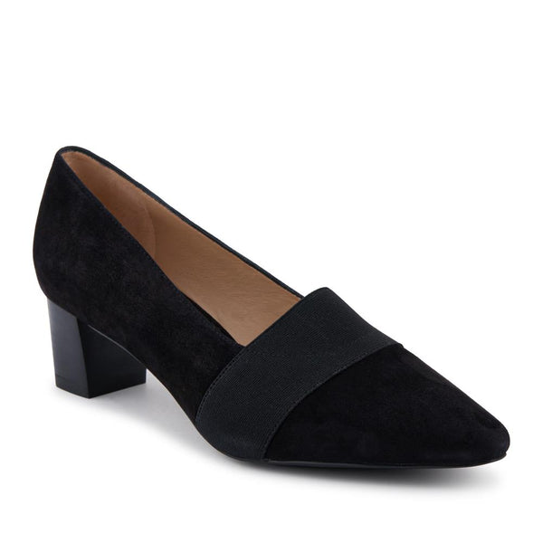 jones bootmaker Women's Peter Kaiser Leather Block-Heeled Court Shoes - Black Suede