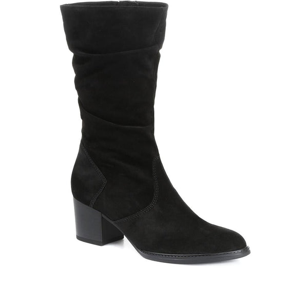 jones bootmaker Women's Ramona Suede Slouch Calf Boot - Black