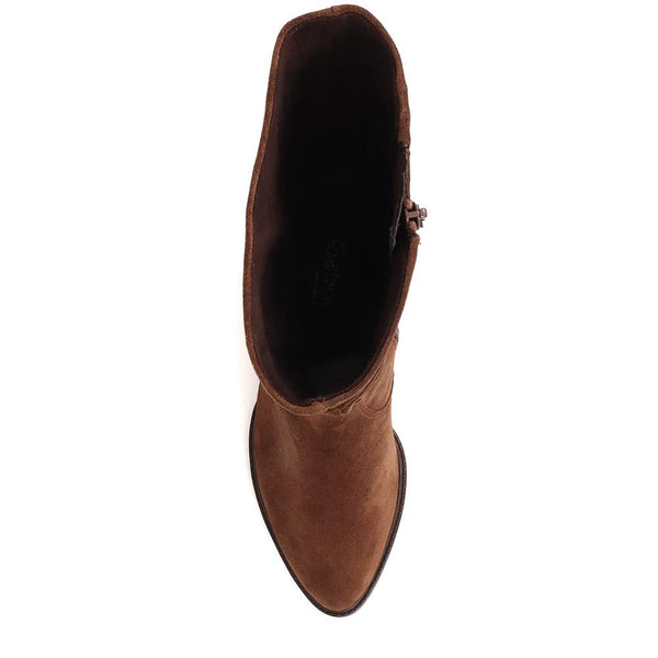 Jones Bootmaker Women's Ramona Suede Slouch Calf Boot - Tan Suede