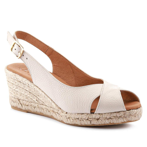 jones bootmaker Women's Raquelle Leather Heeled Espadrilles - Off White