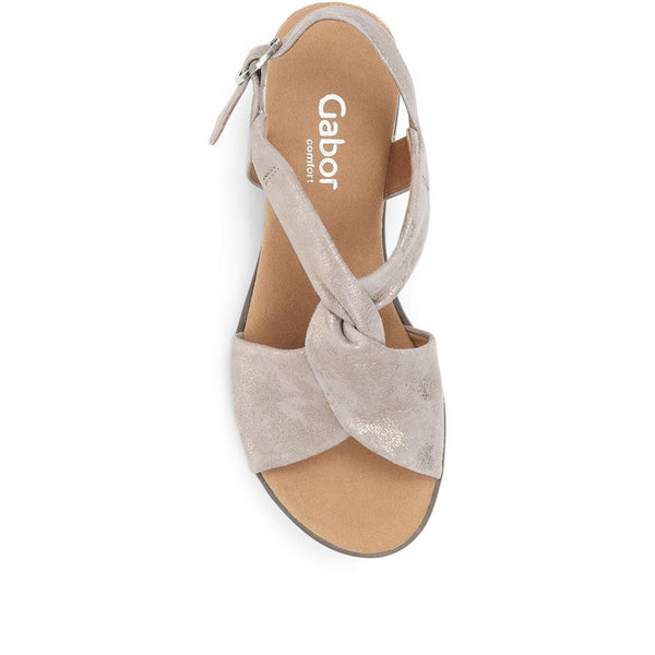 Jones Bootmaker Women's Rich Wide Fit Leather Twist-Front Sandals - Metallic