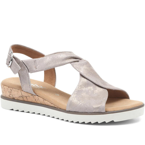 jones bootmaker Women's Rich Wide Fit Leather Twist-Front Sandals - Metallic