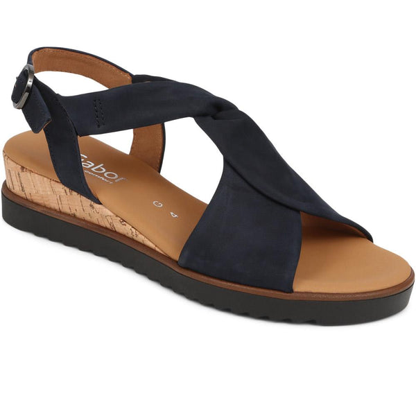 jones bootmaker Women's Rich Wide Fit Leather Twist-Front Sandals - Navy