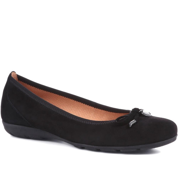 jones bootmaker Women's Ring Leather Ballet Pumps - Black Suede
