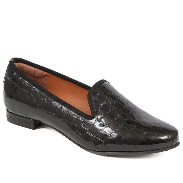 jones bootmaker Women's Solene Leather Pumps - Black Patent Croc