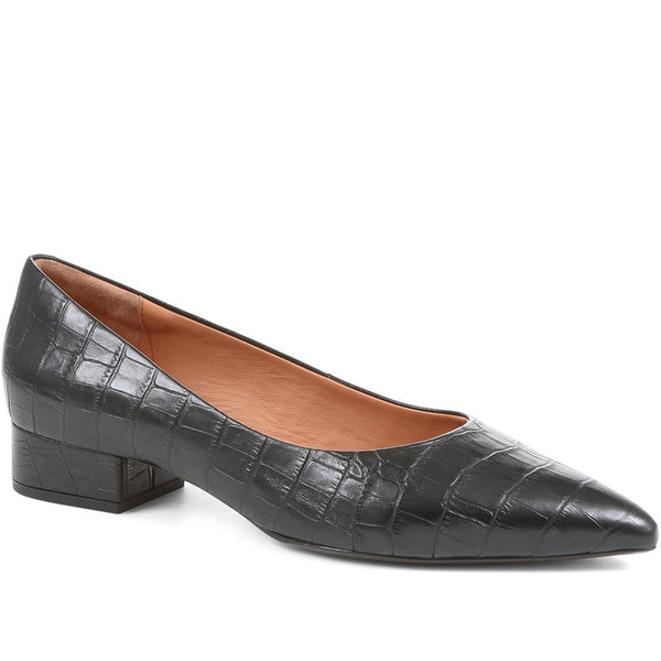 jones bootmaker Women's Sunstone Leather Court Shoes - Black Croc