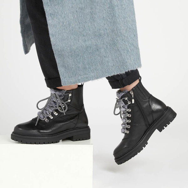 Jones Bootmaker Women's Susanna Leather Hiker Boots - Black