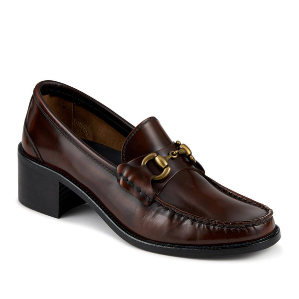 jones bootmaker Women's Talitha Leather Heeled Moccasins - Cognac