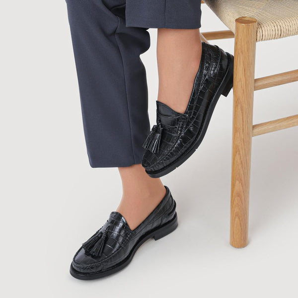 Jones Bootmaker Women's Tiffany Smart Leather Moccasins - Black Croc