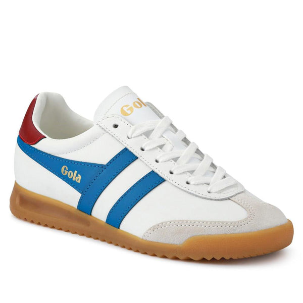 jones bootmaker Women's Torpedo Leather Trainers - White-Blue