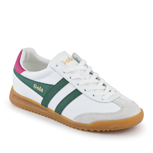 jones bootmaker Women's Torpedo Leather Trainers - White-Emerald