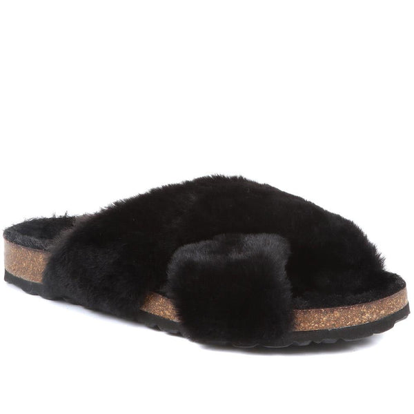 jones bootmaker Women's Totto Faux Fur Slider Slippers - Black