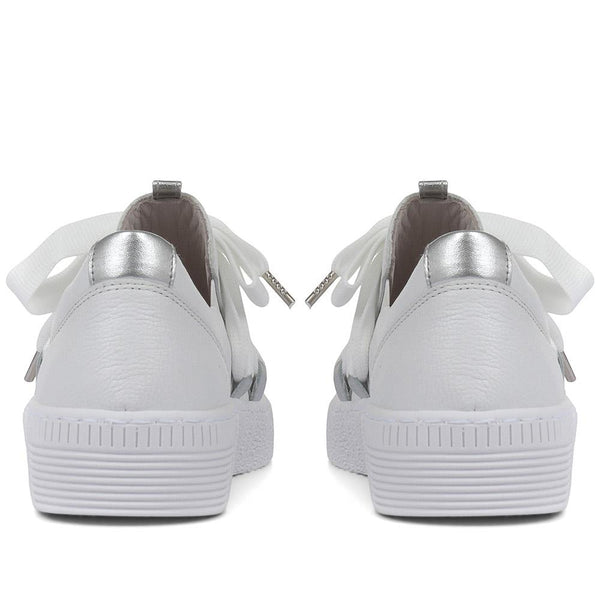 Jones Bootmaker Women's Waltz Gabor Lace-Up Trainers - White-Silver