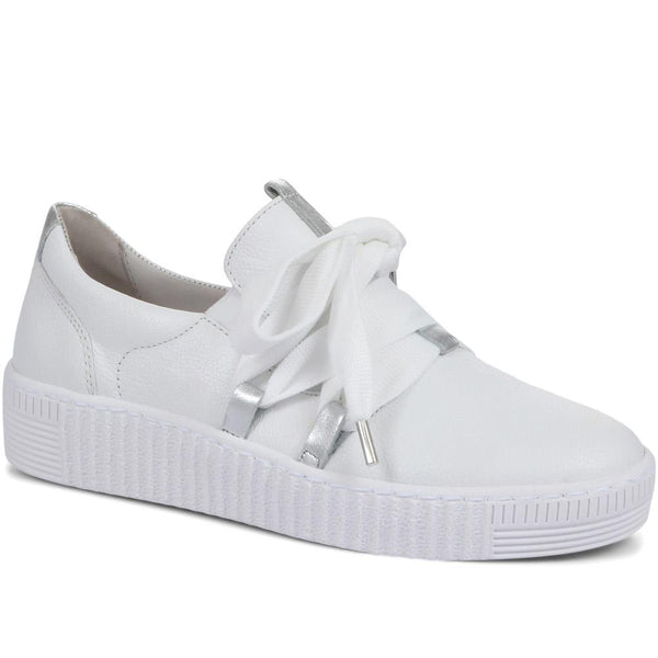 jones bootmaker Women's Waltz Gabor Lace-Up Trainers - White-Silver