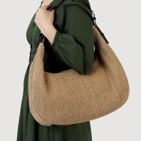 Jones Bootmaker Women's Waves Zipped Leather Shoulder Bag - Raffia