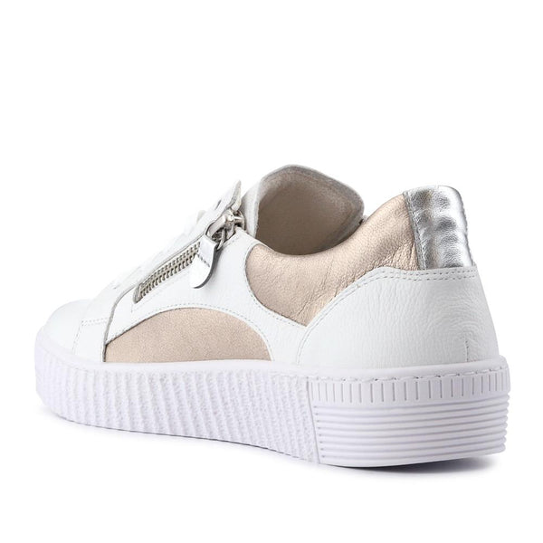 Jones Bootmaker Women's Wemo Gabor Lace-Up Leather Trainers - White-Gold