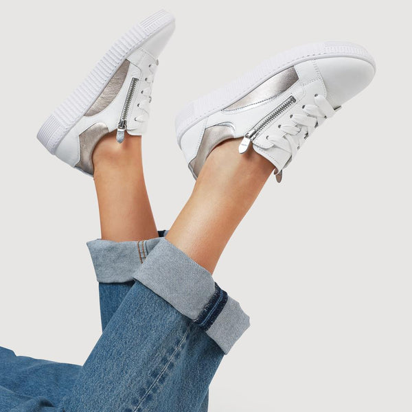 Jones Bootmaker Women's Wemo Gabor Lace-Up Leather Trainers - White-Gold