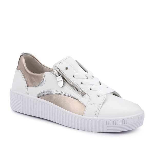 jones bootmaker Women's Wemo Gabor Lace-Up Leather Trainers - White-Gold