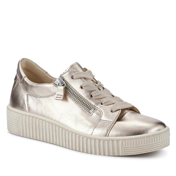 jones bootmaker Women's Wisdom Dual Zip Flatform Trainers - Metallic Beige