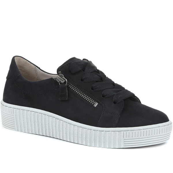 jones bootmaker Women's Wisdom Dual Zip Flatform Trainers - Navy Suede