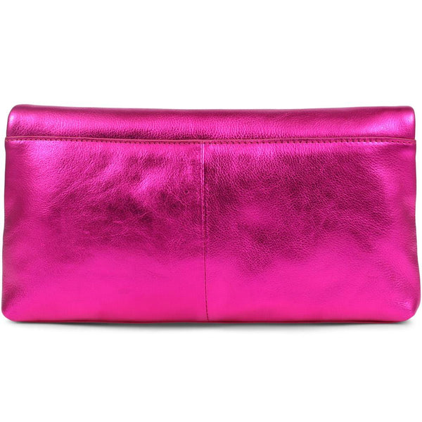 jones bootmaker Women's Wylie Fold-Over Metallic Clutch - Pink Shimmer