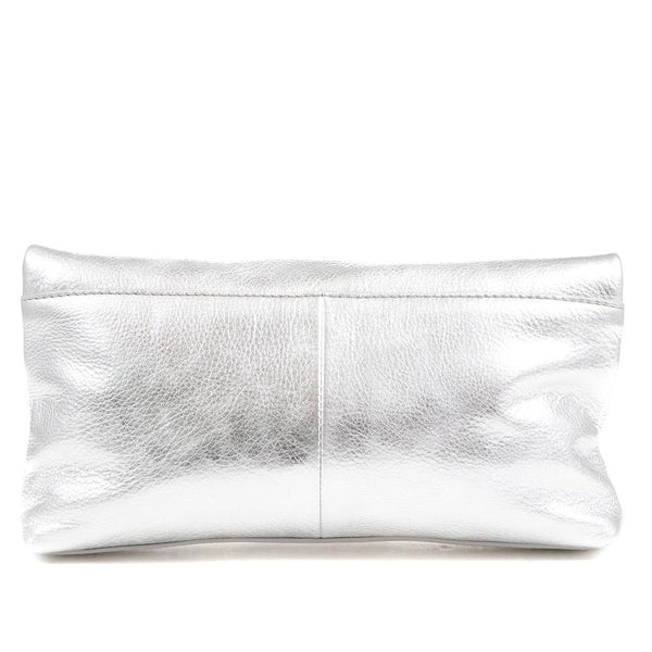 Jones Bootmaker Women's Wylie Fold-Over Metallic Clutch - Silver