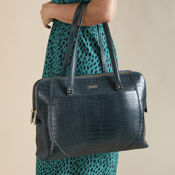 Jones Bootmaker Women's Wynter Croc Leather Shoulder Bag - Green Croc