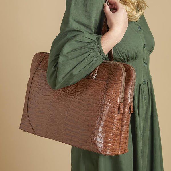 Jones Bootmaker Women's Wynter Croc Leather Shoulder Bag - Tan Croc