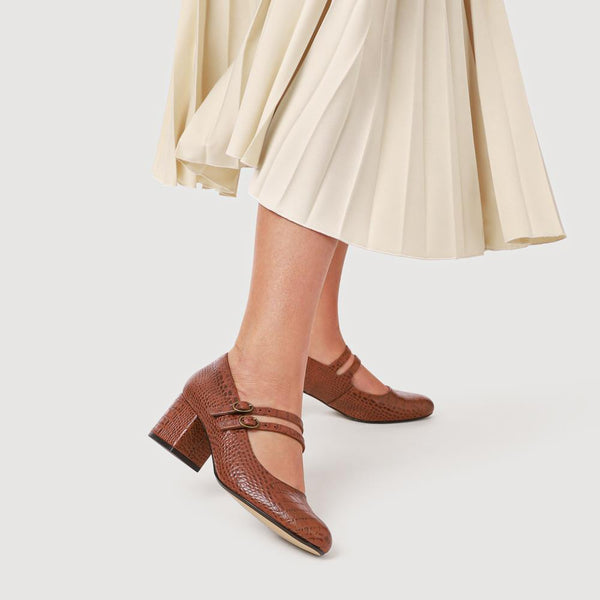 Jones Bootmaker Women's Xanthi Heeled Mary Janes - Brown Croc