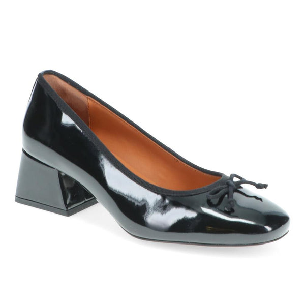 jones bootmaker Women's Yosha Flared-Heel Court Shoes - Black Patent